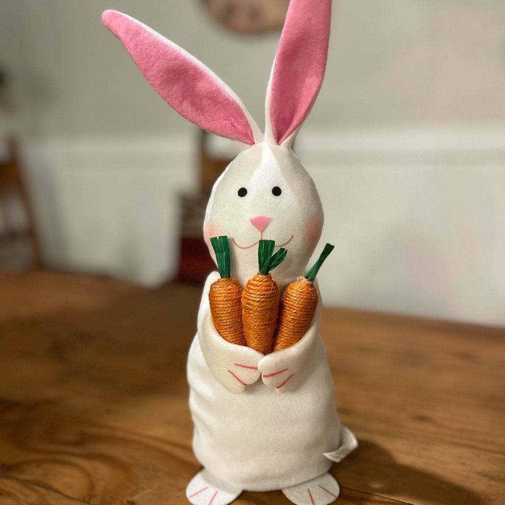 Easter White and Pink Bunny with Carrots and Tail